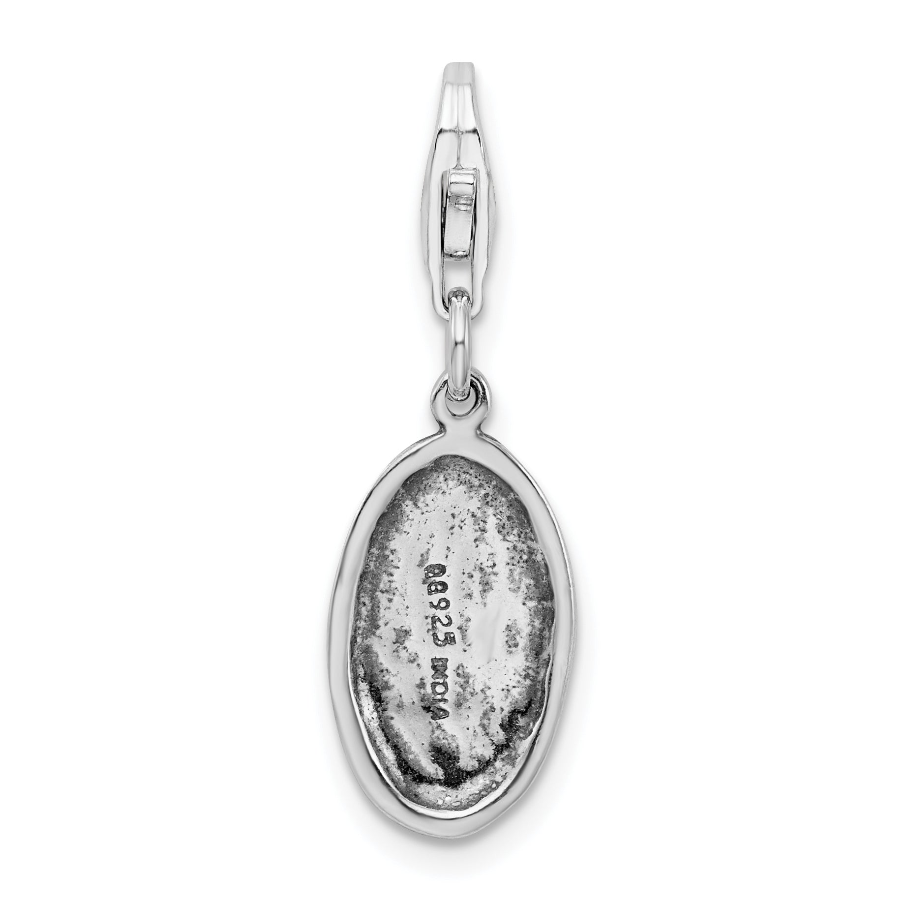 Sterling Silver Amore La Vita Rhodium-Plated Polished Antiqued Mom Charm With Fancy Lobster Clasp