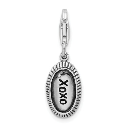 Sterling Silver Amore La Vita Rhodium-Plated Polished Antiqued Xoxo Charm With Fancy Lobster Clasp