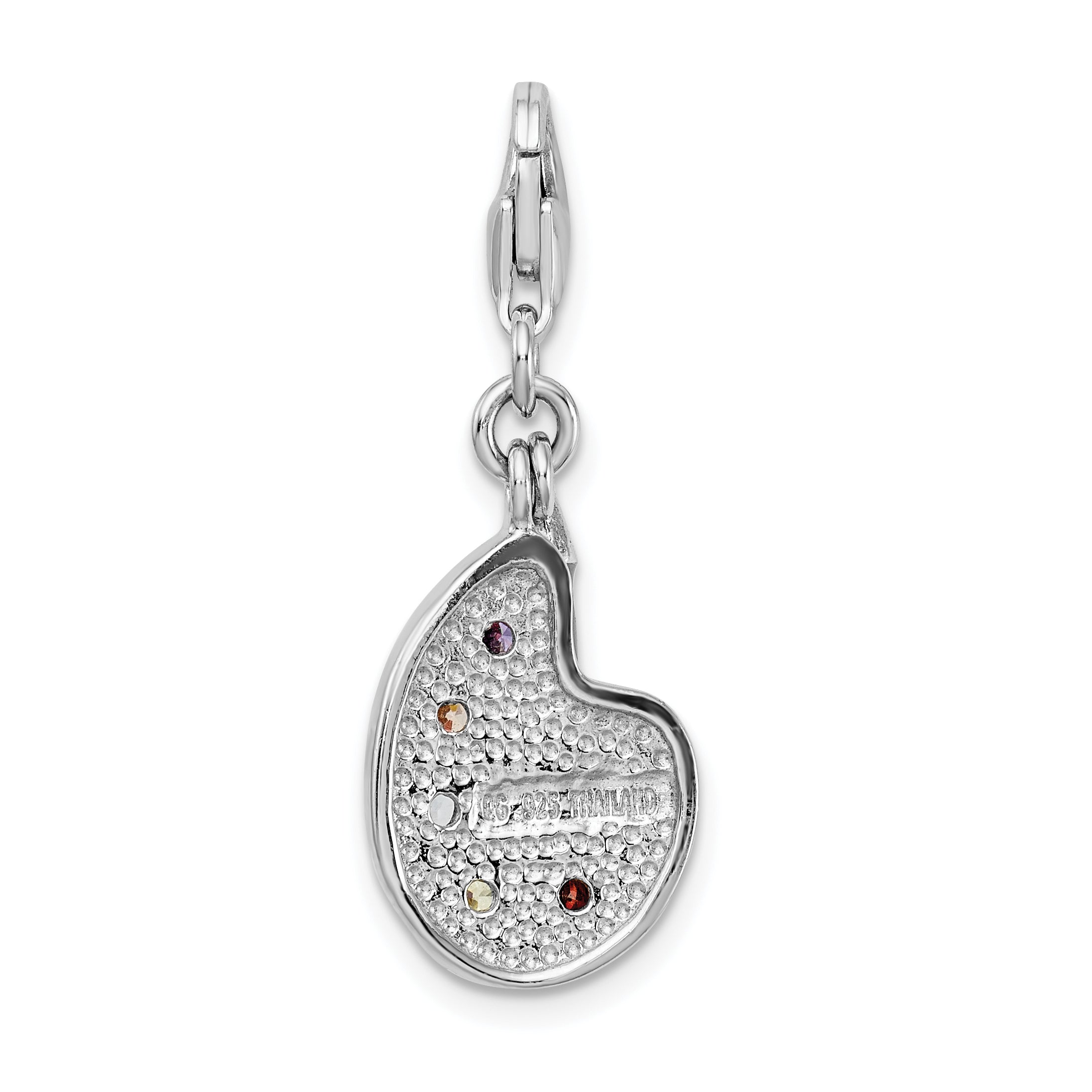 Sterling Silver Amore La Vita Rhodium-Plated Polished 3-D Cz Enameled Artist Palette Charm With Fancy Lobster Clasp