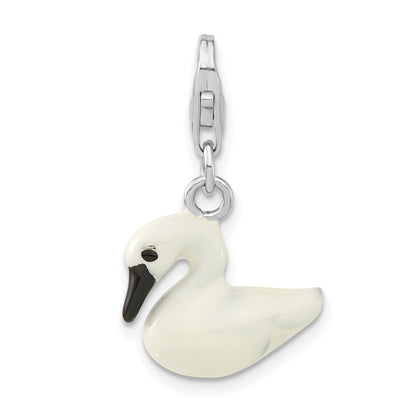 Sterling Silver 3-D Enameled White Swan W/ Lobster Clasp Charm