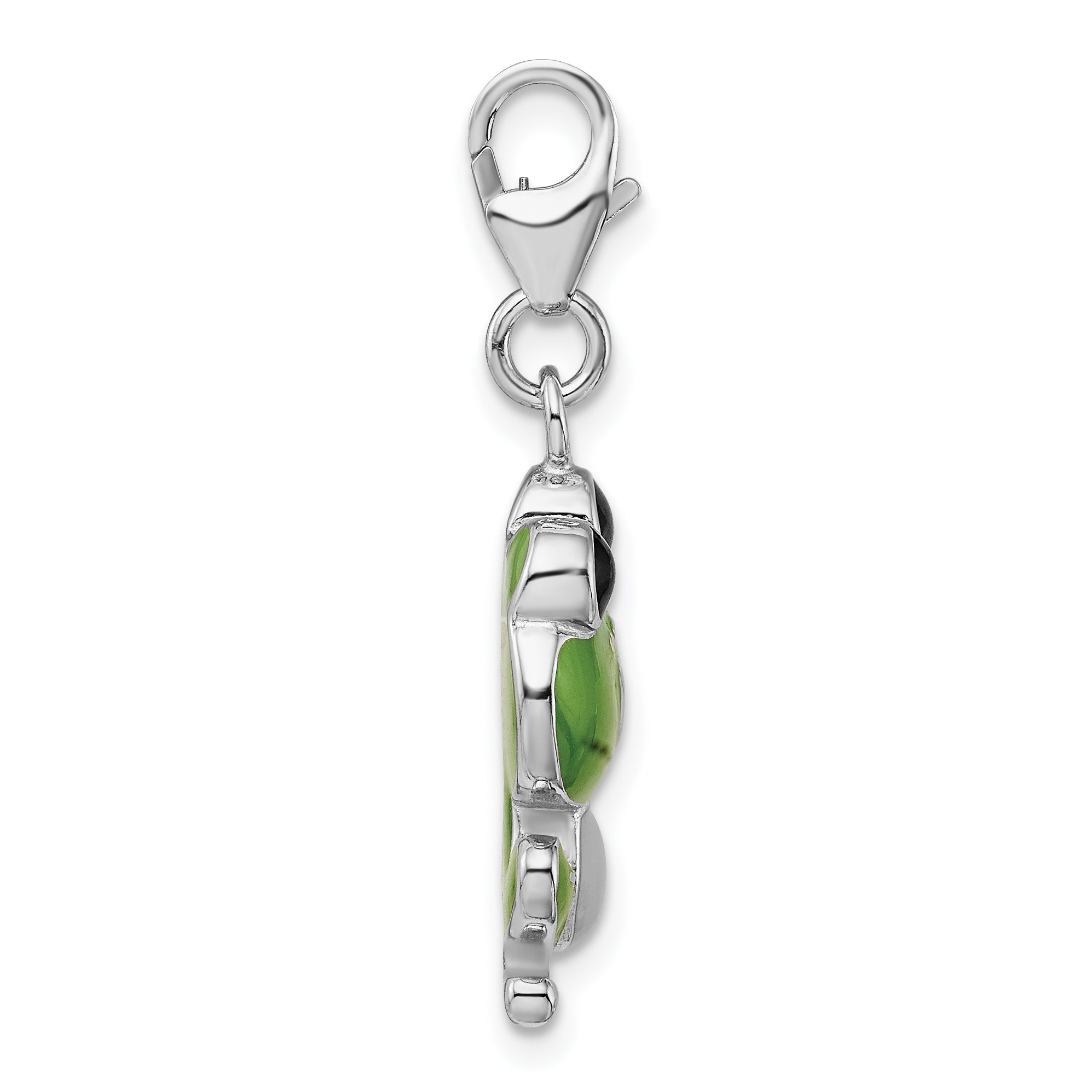 Sterling Silver Amore La Vita Rhodium-Plated Polished Enameled Frog Charm With Fancy Lobster Clasp