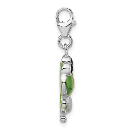 Sterling Silver Amore La Vita Rhodium-Plated Polished Enameled Frog Charm With Fancy Lobster Clasp