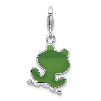 Sterling Silver Amore La Vita Rhodium-Plated Polished Enameled Frog Charm With Fancy Lobster Clasp