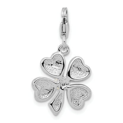 Sterling Silver Amore La Vita Rhodium-Plated Polished Freshwater Cultured Pearl Crystal From Swarovski Clover Charm With Fancy Lobster Clasp