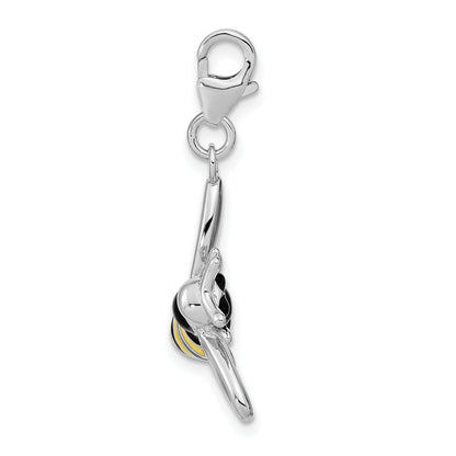 Sterling Silver Amore La Vita Rhodium-Plated Polished Enameled 3-D Bubble Bee Charm With Fancy Lobster Clasp