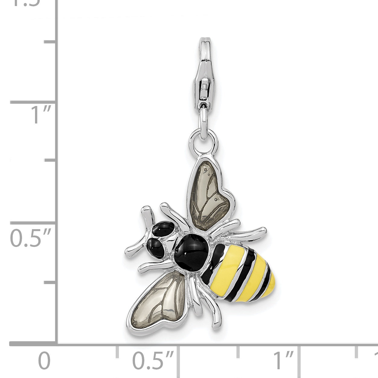 Sterling Silver Amore La Vita Rhodium-Plated Polished Enameled 3-D Bubble Bee Charm With Fancy Lobster Clasp