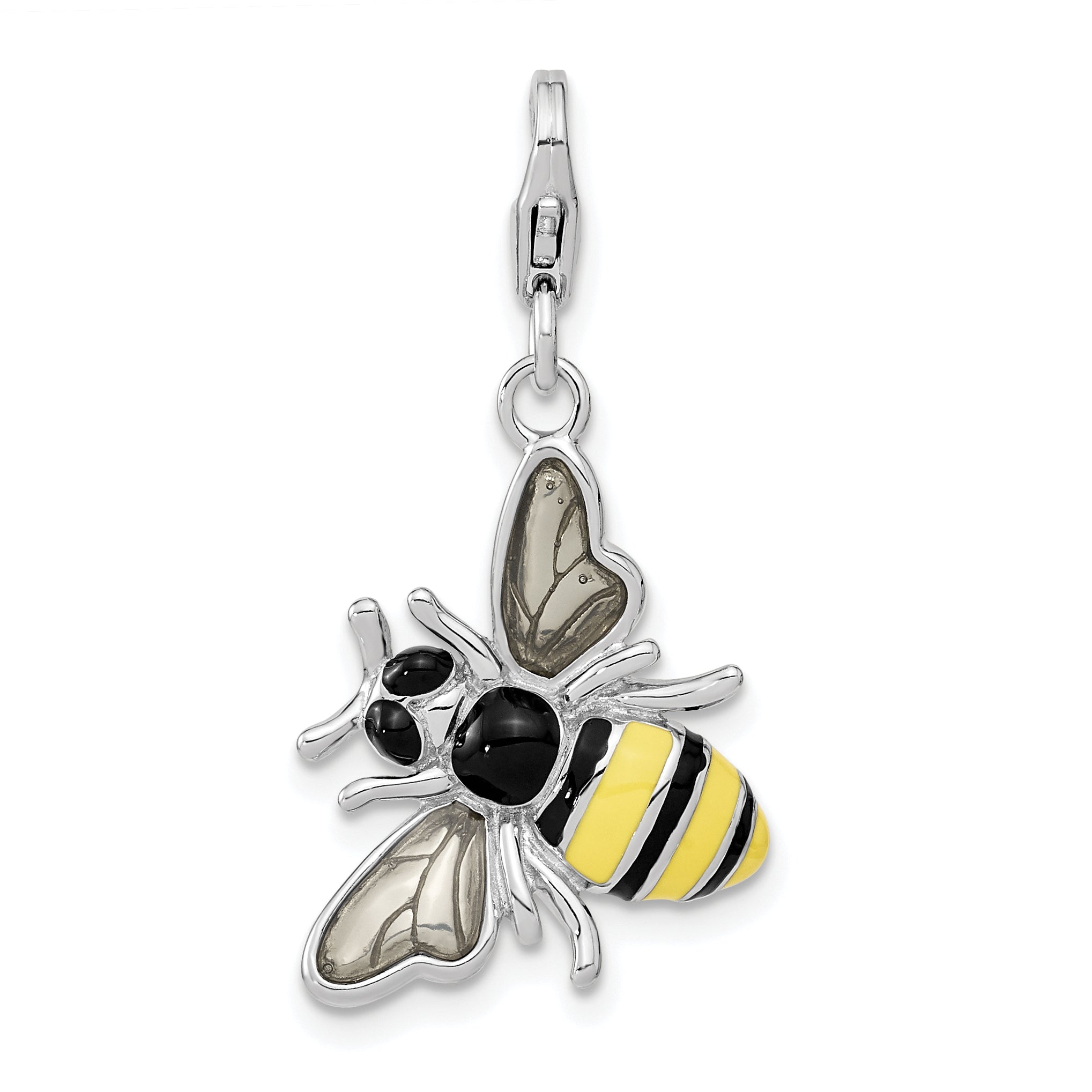 Sterling Silver Amore La Vita Rhodium-Plated Polished Enameled 3-D Bubble Bee Charm With Fancy Lobster Clasp