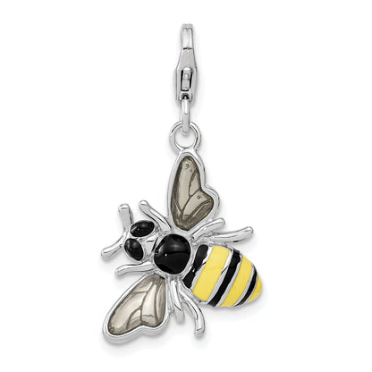 Sterling Silver Amore La Vita Rhodium-Plated Polished Enameled 3-D Bubble Bee Charm With Fancy Lobster Clasp