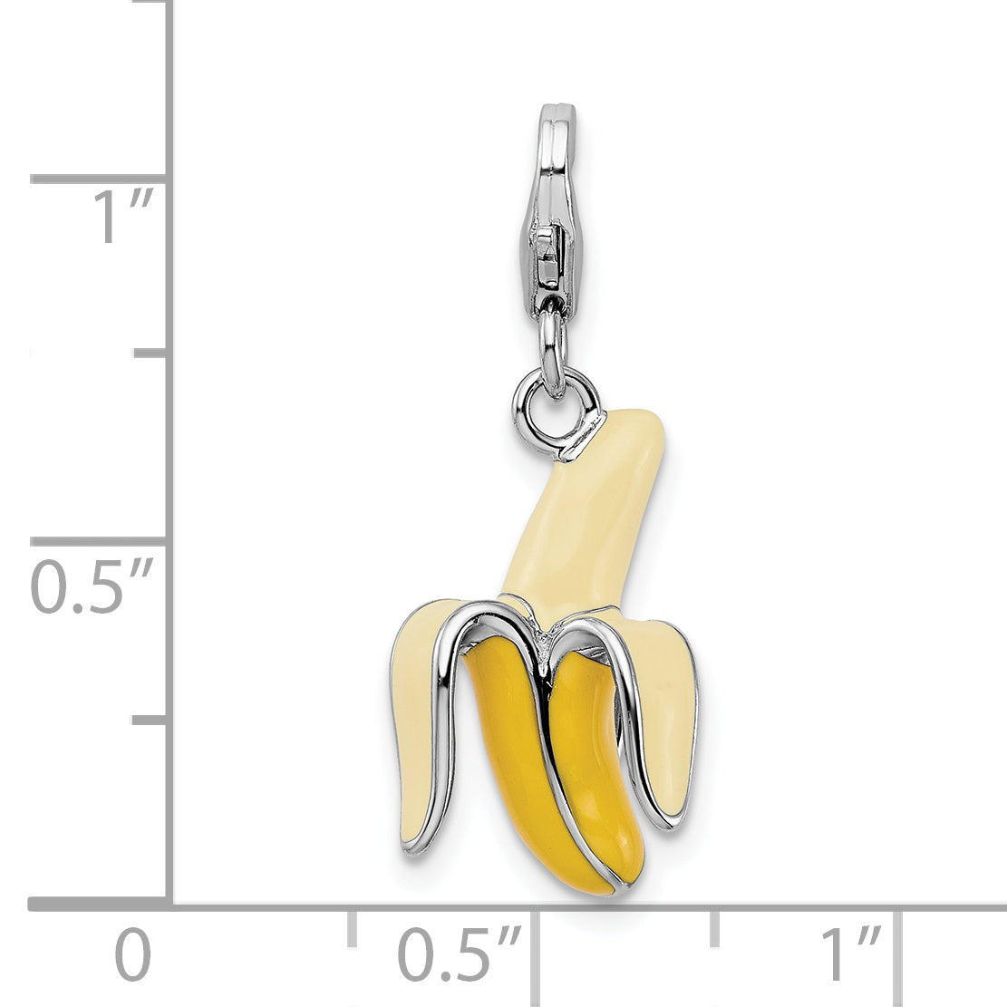 Sterling Silver Amore La Vita Rhodium-Plated Polished 3-D Enameled Peeled Banana Charm With Fancy Lobster Clasp