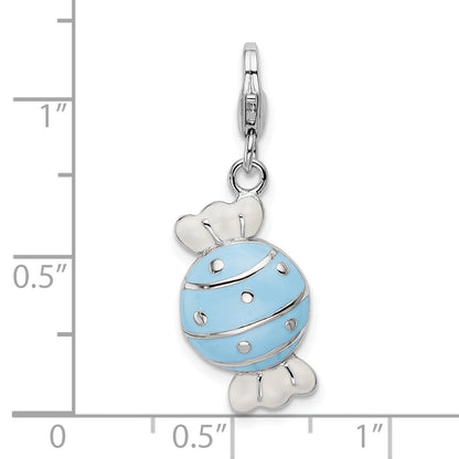 Sterling Silver Amore La Vita Rhodium-Plated Polished Enameled Piece Of Candy In Wrapper Charm With Fancy Lobster Clasp