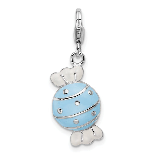 Sterling Silver Amore La Vita Rhodium-Plated Polished Enameled Piece Of Candy In Wrapper Charm With Fancy Lobster Clasp