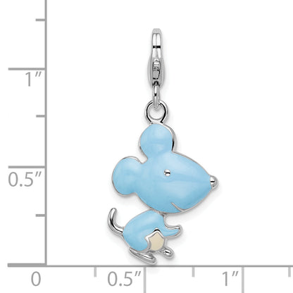 Sterling Silver Amore La Vita Rhodium-Plated Polished 3-D Enameled Mouse Charm With Fancy Lobster Clasp