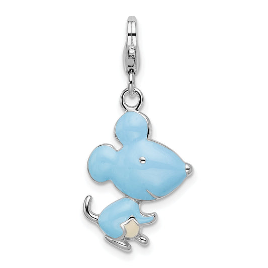 Sterling Silver Amore La Vita Rhodium-Plated Polished 3-D Enameled Mouse Charm With Fancy Lobster Clasp