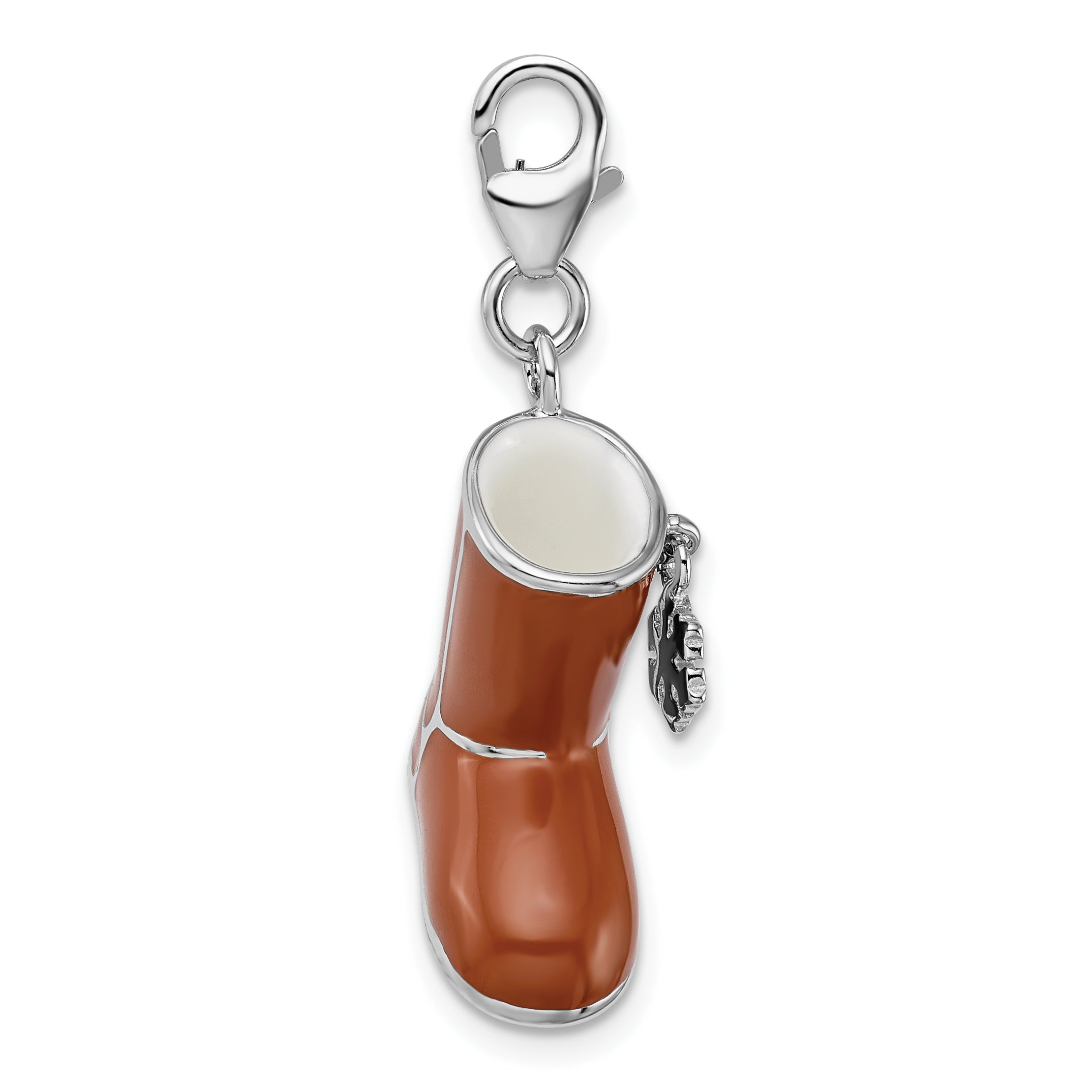 Sterling Silver Amore La Vita Rhodium-Plated Polished 3-D Enameled Snow Boot Charm With Fancy Lobster Clasp
