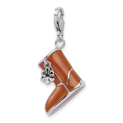 Sterling Silver Amore La Vita Rhodium-Plated Polished 3-D Enameled Snow Boot Charm With Fancy Lobster Clasp