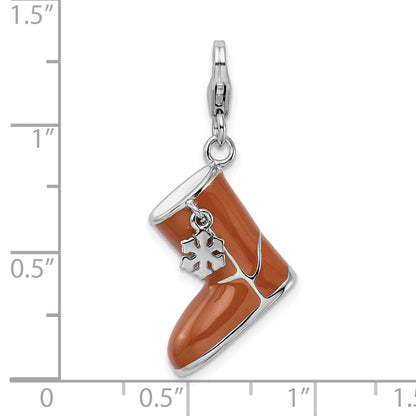 Sterling Silver Amore La Vita Rhodium-Plated Polished 3-D Enameled Snow Boot Charm With Fancy Lobster Clasp