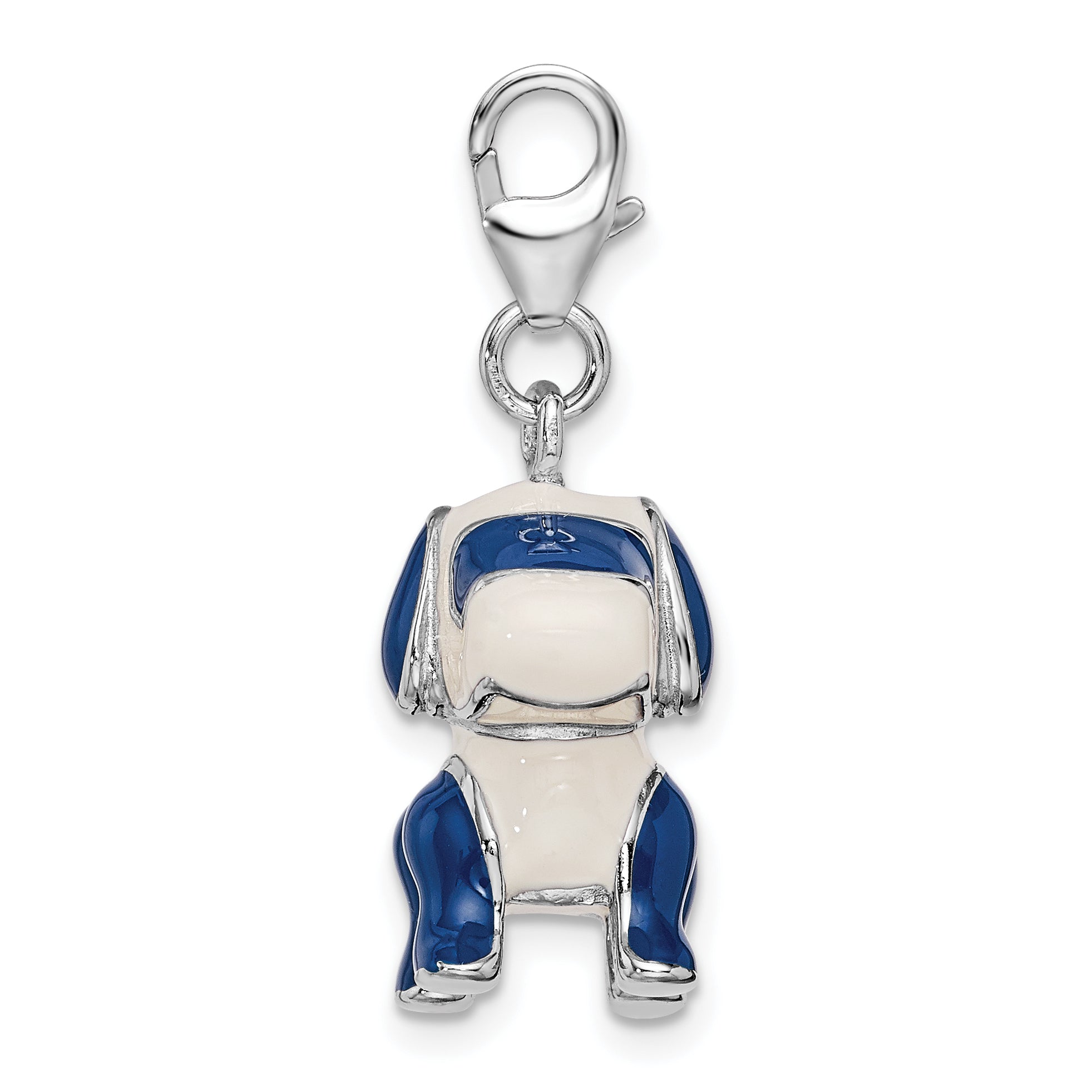 Sterling Silver Amore La Vita Rhodium-Plated Polished 3-D Enameled Robot Dog Charm With Fancy Lobster Clasp
