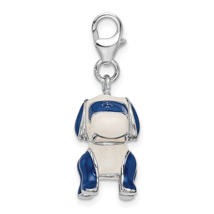 Sterling Silver Amore La Vita Rhodium-Plated Polished 3-D Enameled Robot Dog Charm With Fancy Lobster Clasp