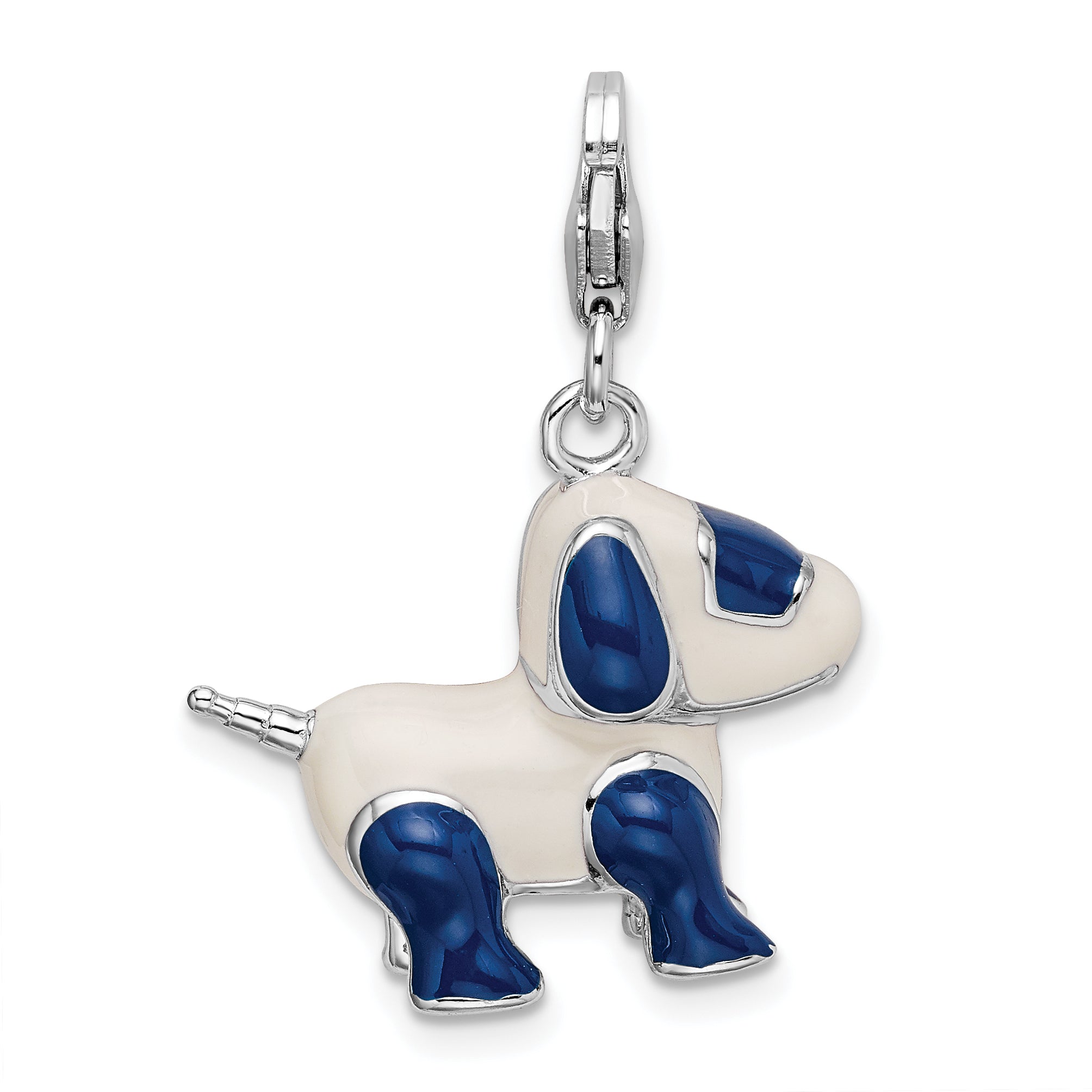 Sterling Silver Amore La Vita Rhodium-Plated Polished 3-D Enameled Robot Dog Charm With Fancy Lobster Clasp