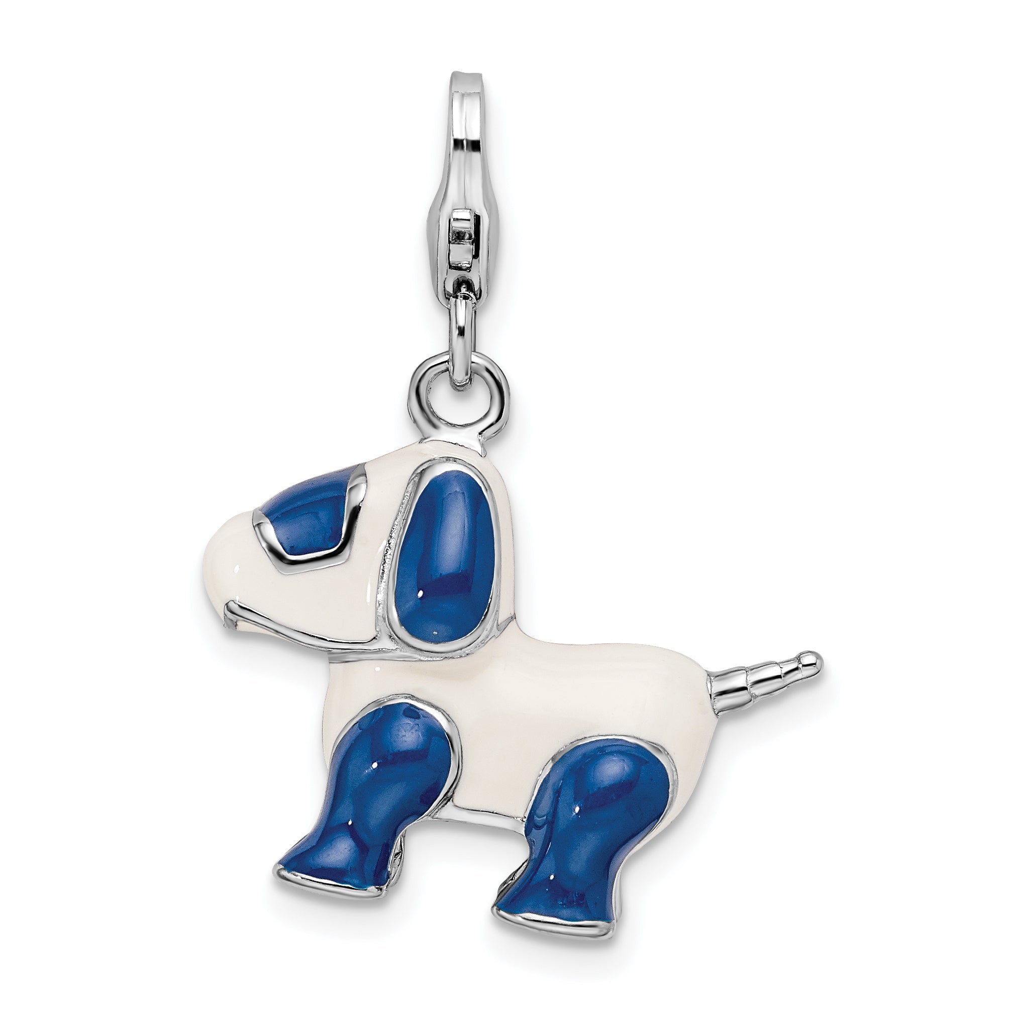 Sterling Silver Amore La Vita Rhodium-Plated Polished 3-D Enameled Robot Dog Charm With Fancy Lobster Clasp
