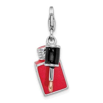 Sterling Silver Amore La Vita Rhodium-Plated Polished 3-D Enameled Fingernail Polish Charm With Fancy Lobster Clasp