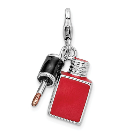 Sterling Silver Amore La Vita Rhodium-Plated Polished 3-D Enameled Fingernail Polish Charm With Fancy Lobster Clasp