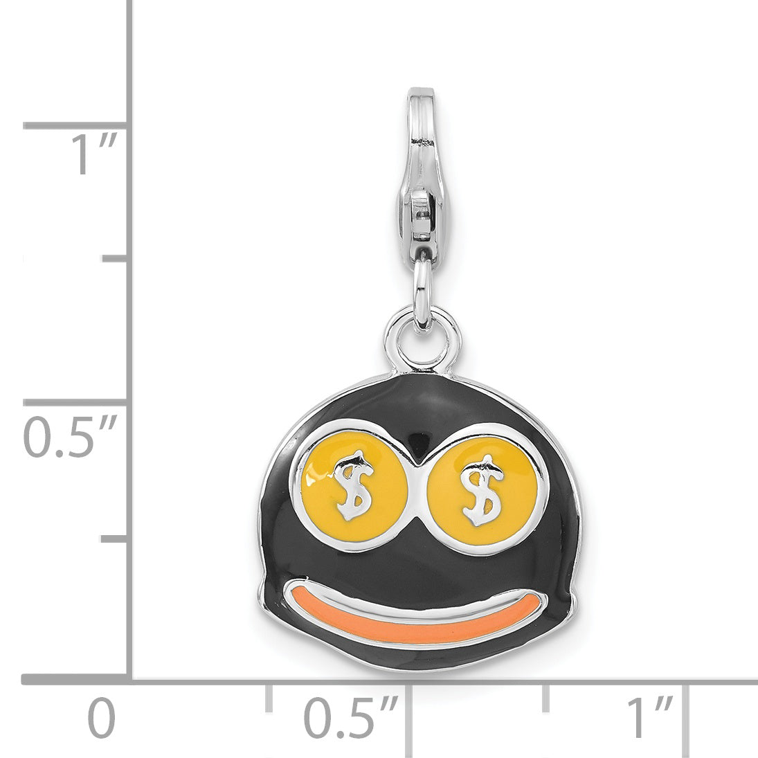 Sterling Silver Enameled 3-D Money Face W/Lobster Clasp Charm