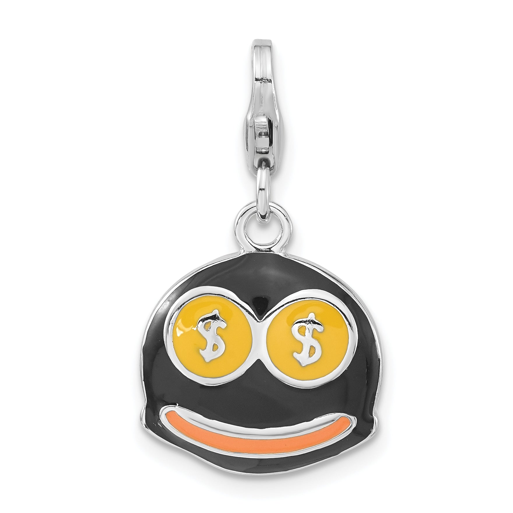 Sterling Silver Enameled 3-D Money Face W/Lobster Clasp Charm