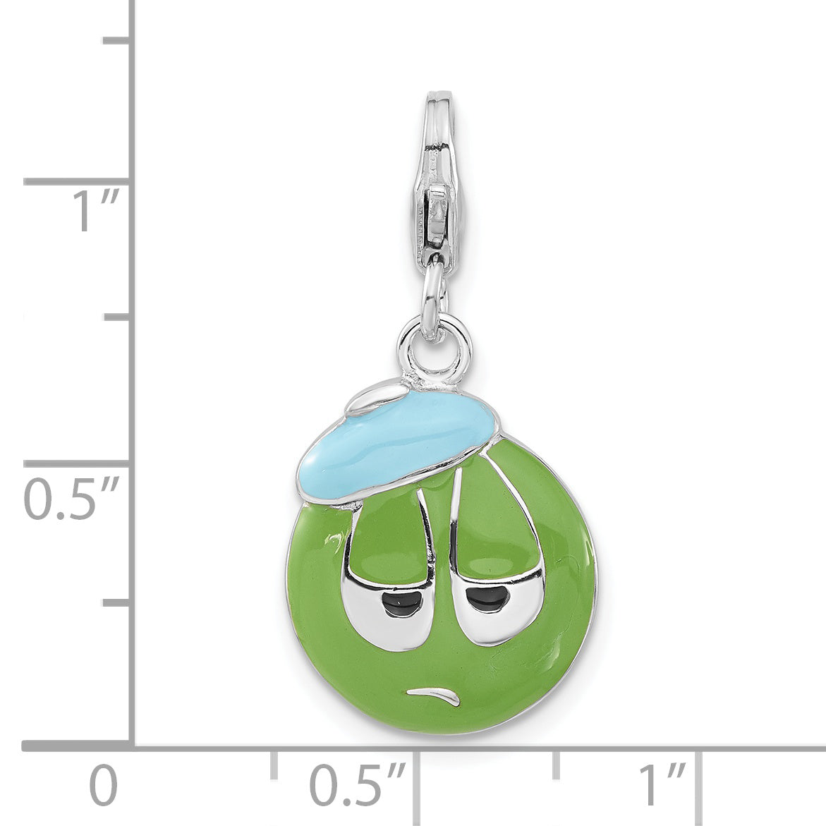 Sterling Silver Enameled 3-D Sad Face W/ Lobster Clasp Charm