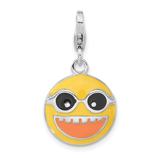 Sterling Silver Enameled Happy Face W/ Lobster Clasp Charm
