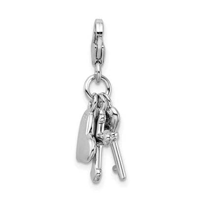 Sterling Silver Amore La Vita Rhodium-Plated Polished Heart Cross And Key With Crystal From Swarovski Charm Fancy Lobster Clasp