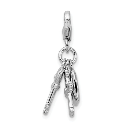 Sterling Silver Amore La Vita Rhodium-Plated Polished Heart Cross And Key With Crystal From Swarovski Charm Fancy Lobster Clasp