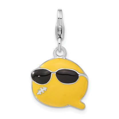 Sterling Silver Enameled Smiley Face W/Sunglasses W/Lobster Clasp Charm