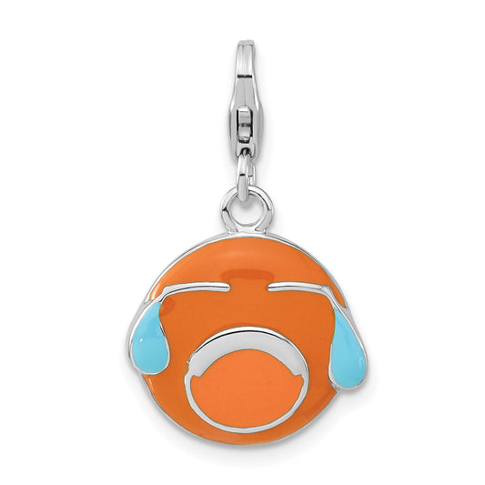 Sterling Silver Enameled Crying Face W/ Lobster Clasp Charm
