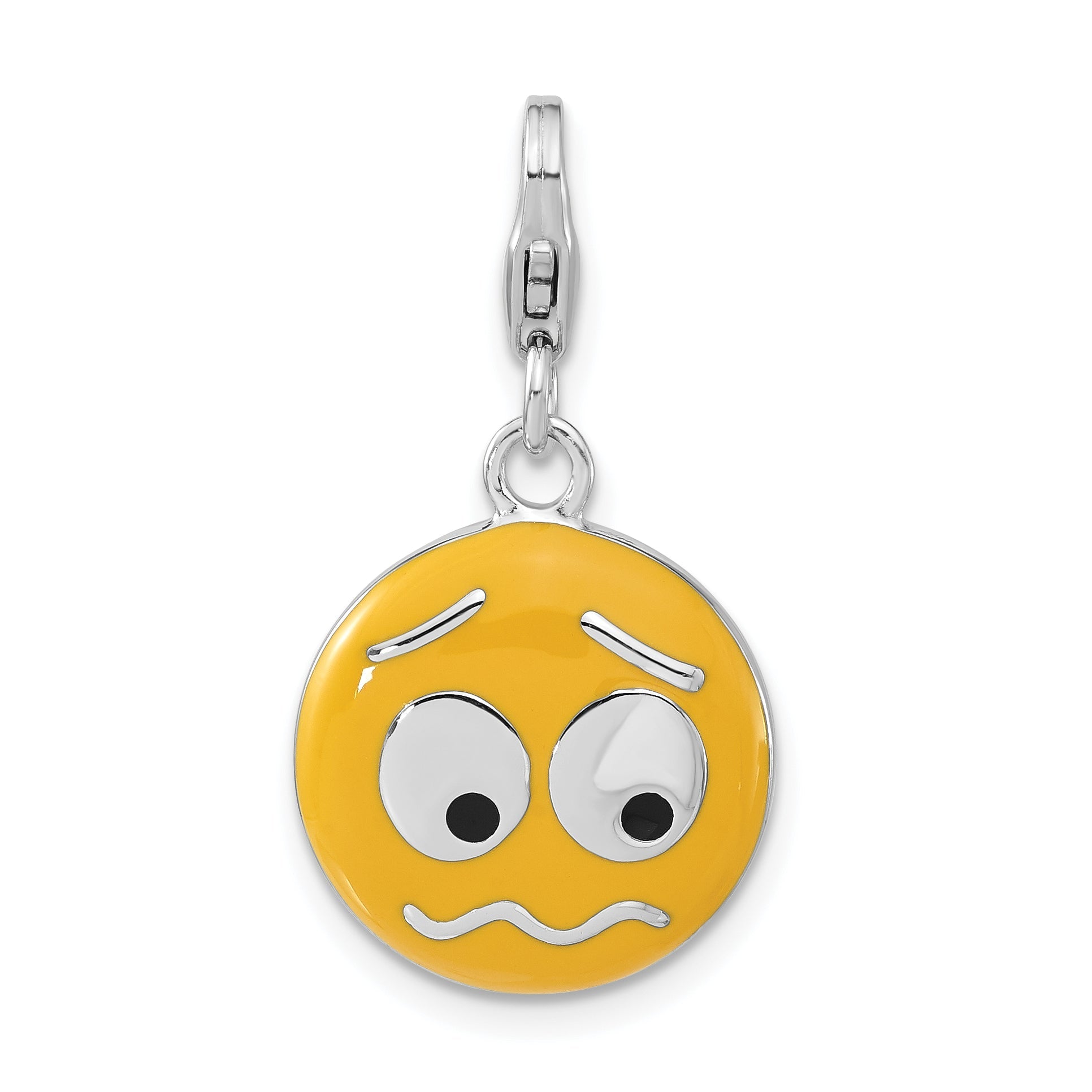 Sterling Silver Enameled Confused Face W/ Lobster Clasp Charm
