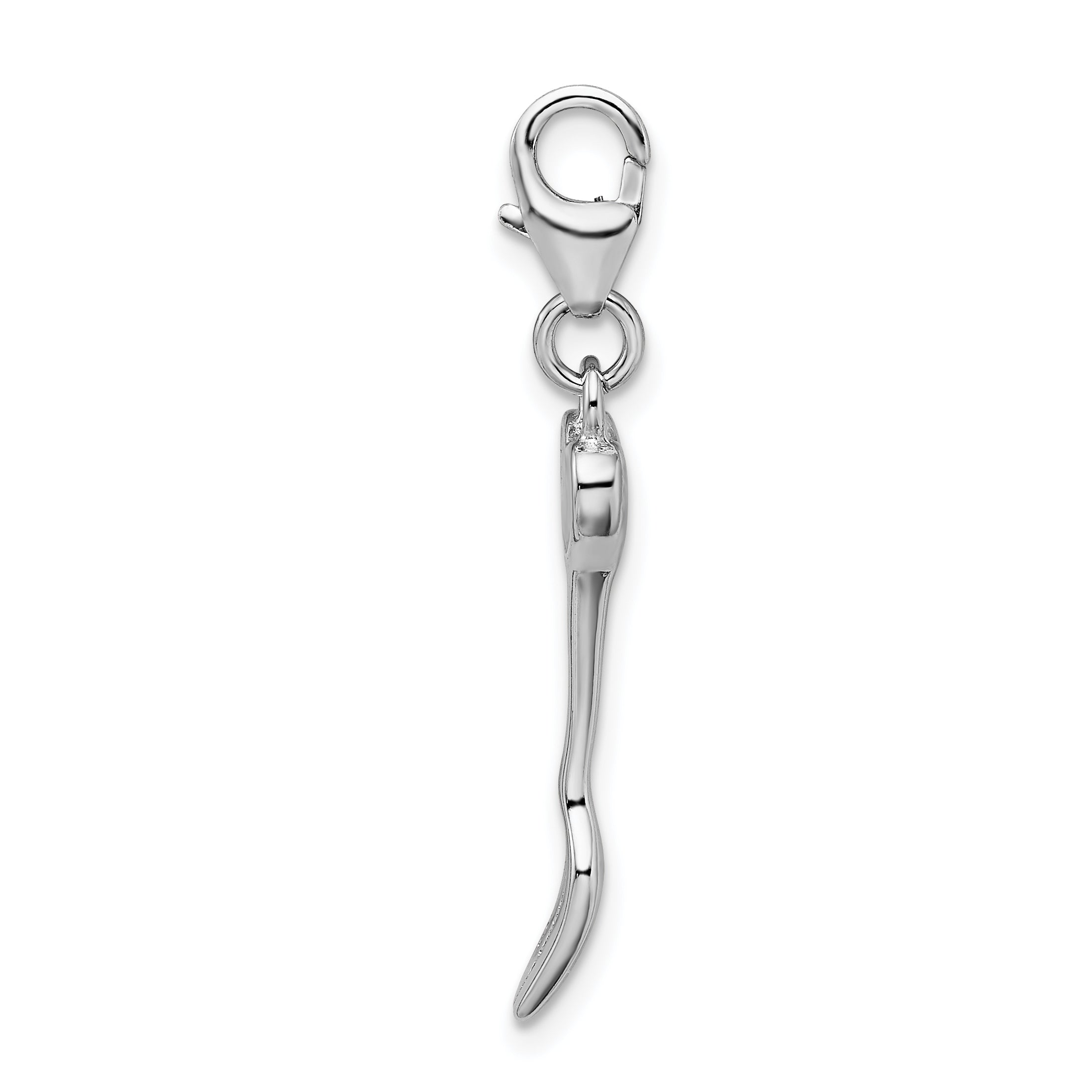 Sterling Silver Rh 3-D Flower Heart Fork W/Lobster Clasp Charm