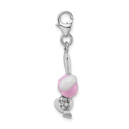 Sterling Silver Amore La Vita Rhodium-Plated Polished 3-D Enameled Bunny Charm With Fancy Lobster Clasp