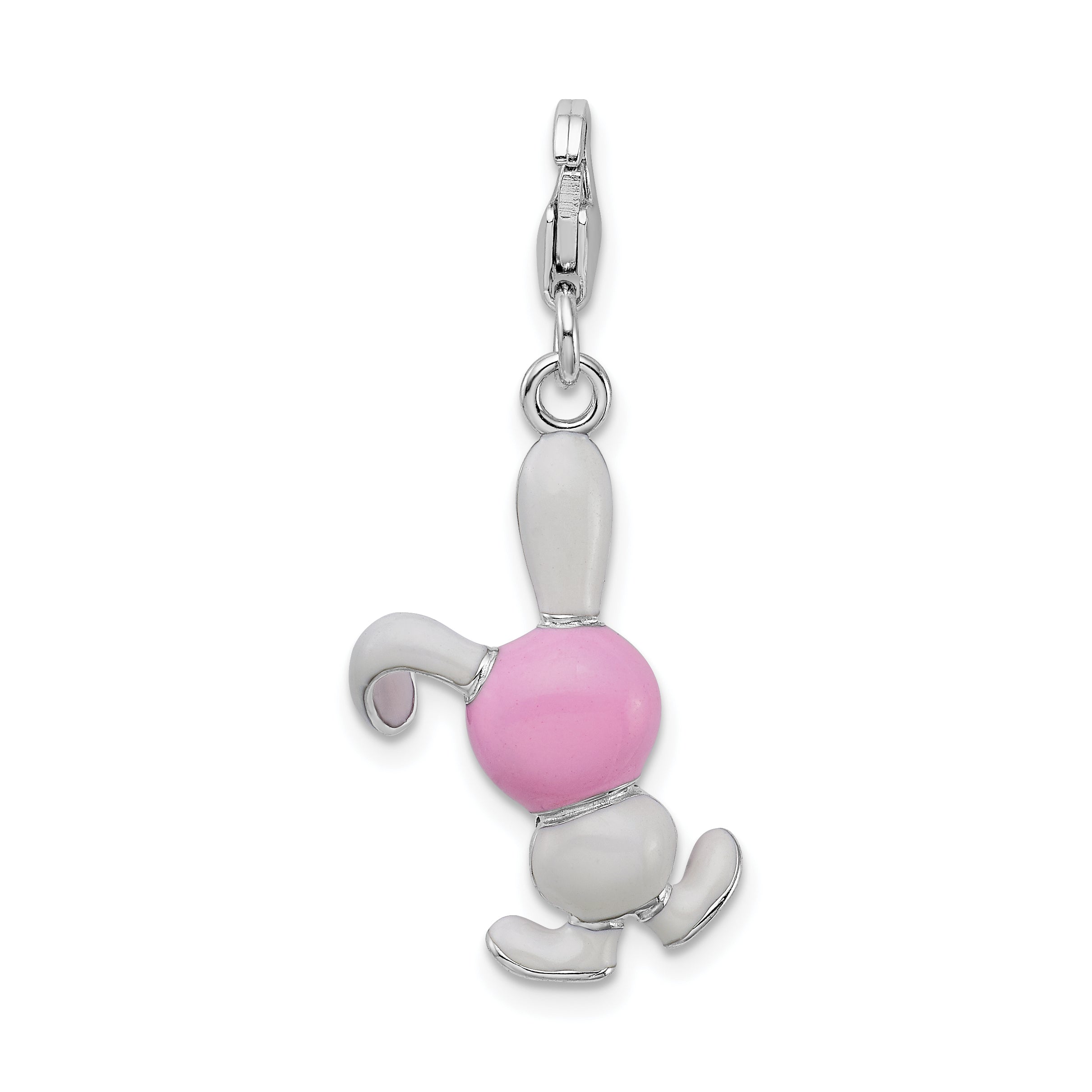 Sterling Silver Amore La Vita Rhodium-Plated Polished 3-D Enameled Bunny Charm With Fancy Lobster Clasp