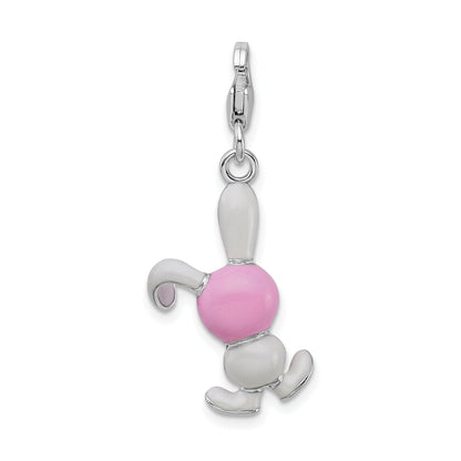 Sterling Silver Amore La Vita Rhodium-Plated Polished 3-D Enameled Bunny Charm With Fancy Lobster Clasp
