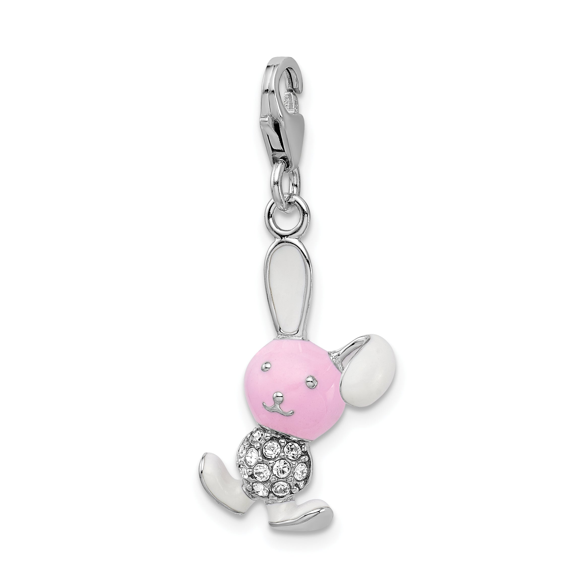 Sterling Silver Amore La Vita Rhodium-Plated Polished 3-D Enameled Bunny Charm With Fancy Lobster Clasp