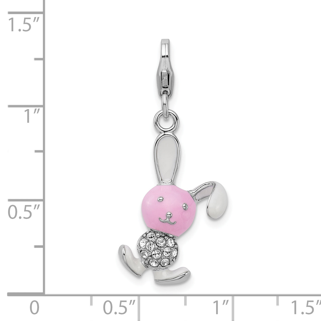 Sterling Silver Amore La Vita Rhodium-Plated Polished 3-D Enameled Bunny Charm With Fancy Lobster Clasp