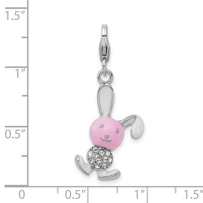 Sterling Silver Amore La Vita Rhodium-Plated Polished 3-D Enameled Bunny Charm With Fancy Lobster Clasp