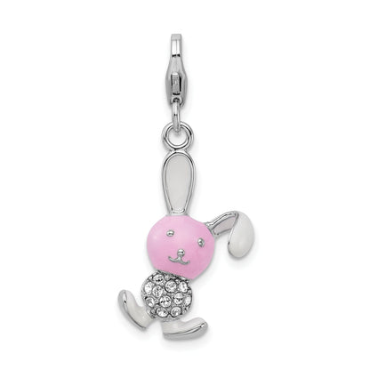 Sterling Silver Amore La Vita Rhodium-Plated Polished 3-D Enameled Bunny Charm With Fancy Lobster Clasp