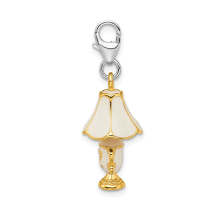 Sterling Silver Amore La Vita Rhodium-Plated And Gold-Plated Polished 3-D Enameled Lamp Charm With Fancy Lobster Clasp