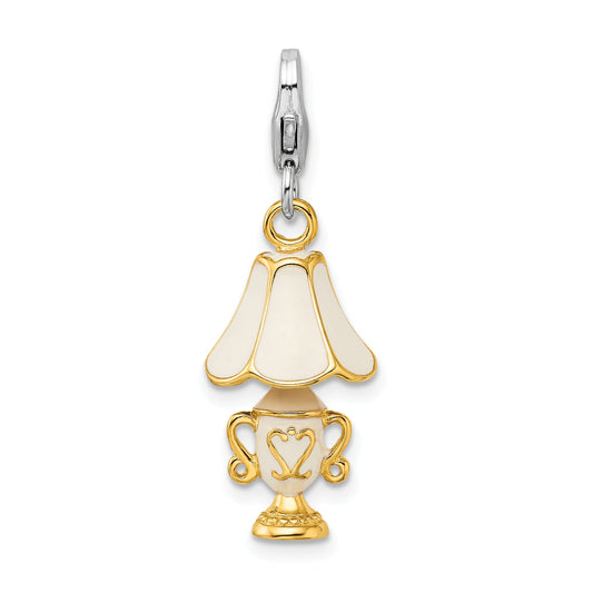 Sterling Silver Amore La Vita Rhodium-Plated And Gold-Plated Polished 3-D Enameled Lamp Charm With Fancy Lobster Clasp