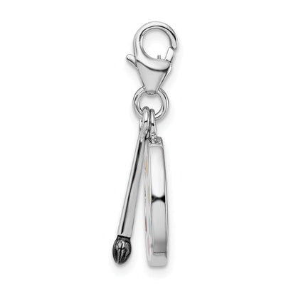 Sterling Silver Amore La Vita Rhodium-Plated Polished Enameled 3-D Palette And Brush Charm With Fancy Lobster Clasp