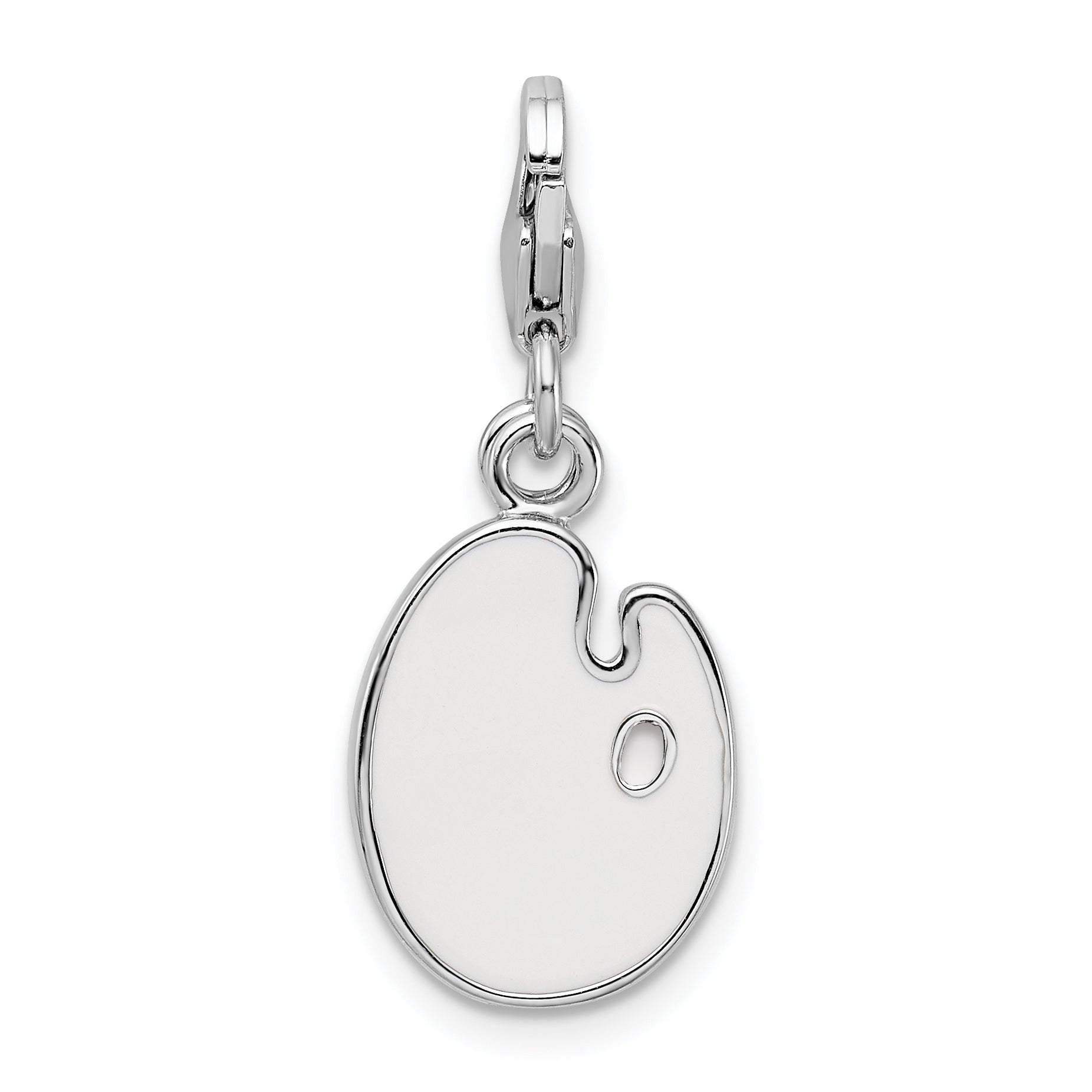 Sterling Silver Amore La Vita Rhodium-Plated Polished Enameled 3-D Palette And Brush Charm With Fancy Lobster Clasp