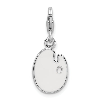 Sterling Silver Amore La Vita Rhodium-Plated Polished Enameled 3-D Palette And Brush Charm With Fancy Lobster Clasp