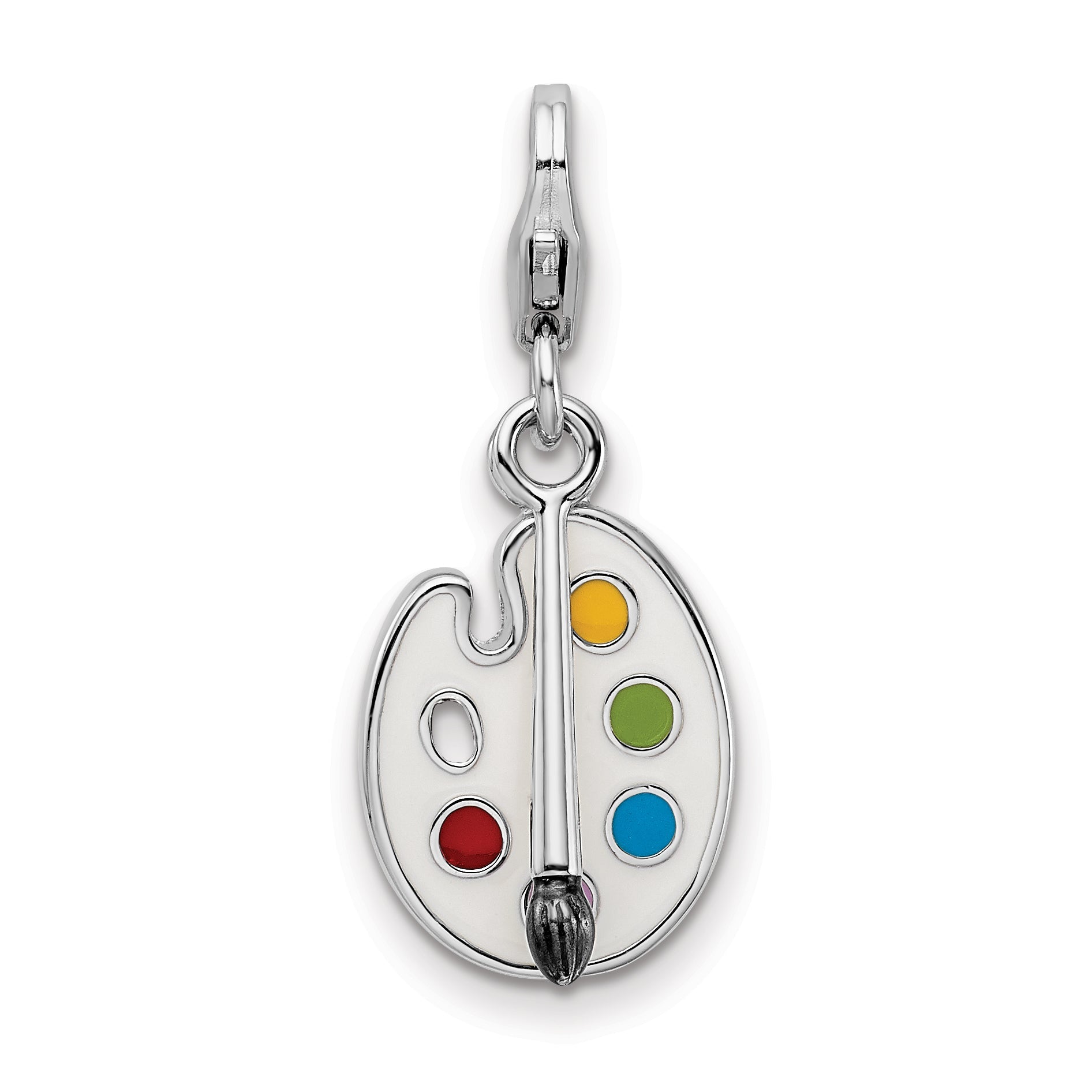 Sterling Silver Amore La Vita Rhodium-Plated Polished Enameled 3-D Palette And Brush Charm With Fancy Lobster Clasp