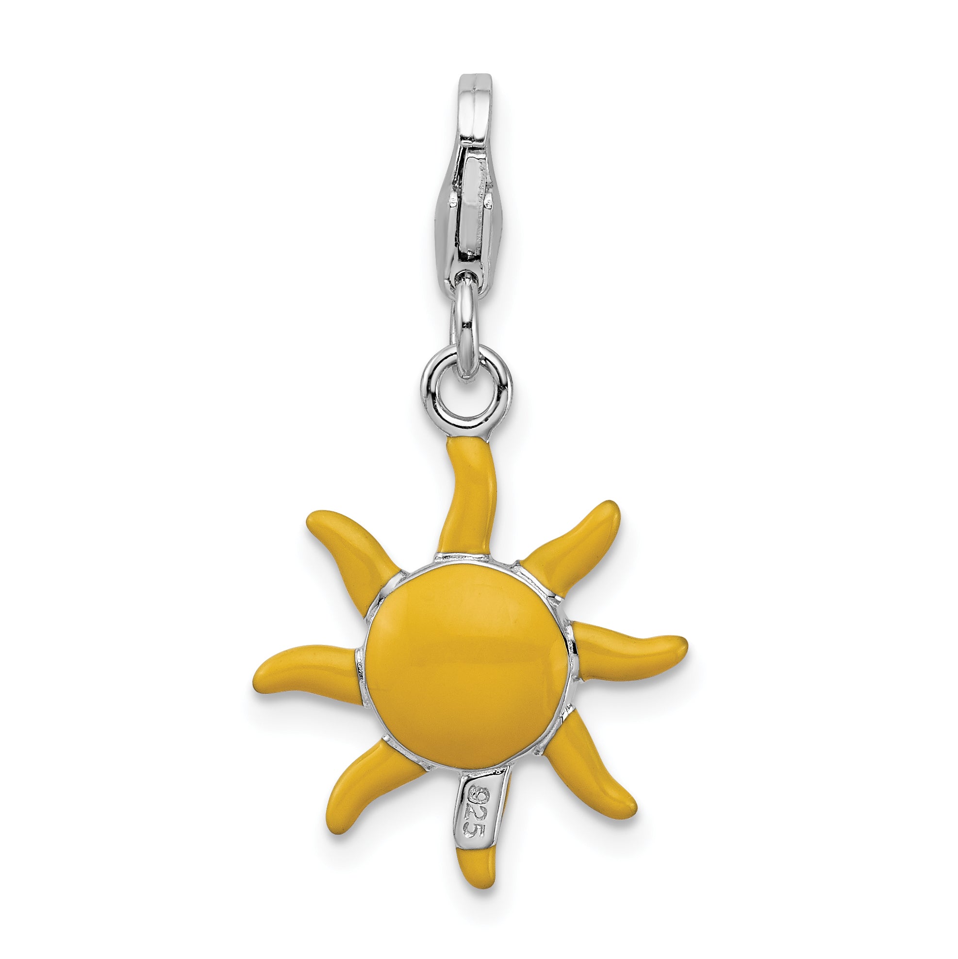Sterling Silver Amore La Vita Rhodium-Plated Polished 3-D Enameled Sunshine Charm With Fancy Lobster Clasp